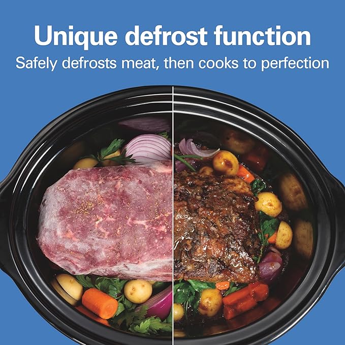 Hamilton Beach Portable 6 Quart Set & Forget Digital Programmable Slow Cooker with Lid Lock, Temperature Probe & Defrost Setting, Dishwasher Safe Crock & Lid, Silver (33869)
