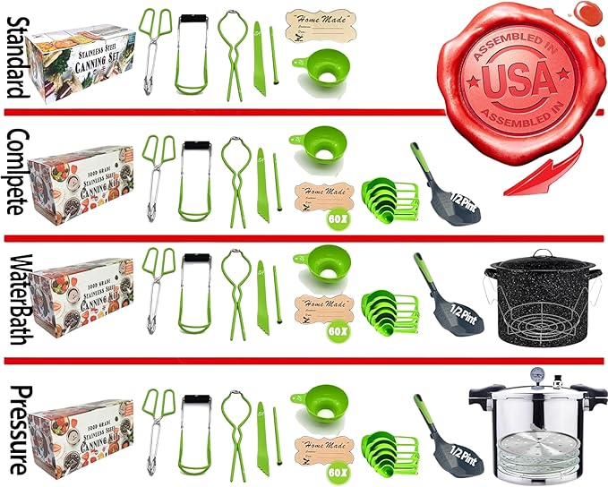 Supa Ant Canning Supplies - US Assembled Certified Food Grade Stainless Steel Canning Kit with XL Ladle, Wide Kitchen Funnel, Jar Lifter and Wrench, Bubble Popper/Measurer, Lid Lifter, Kitchen Tongs
