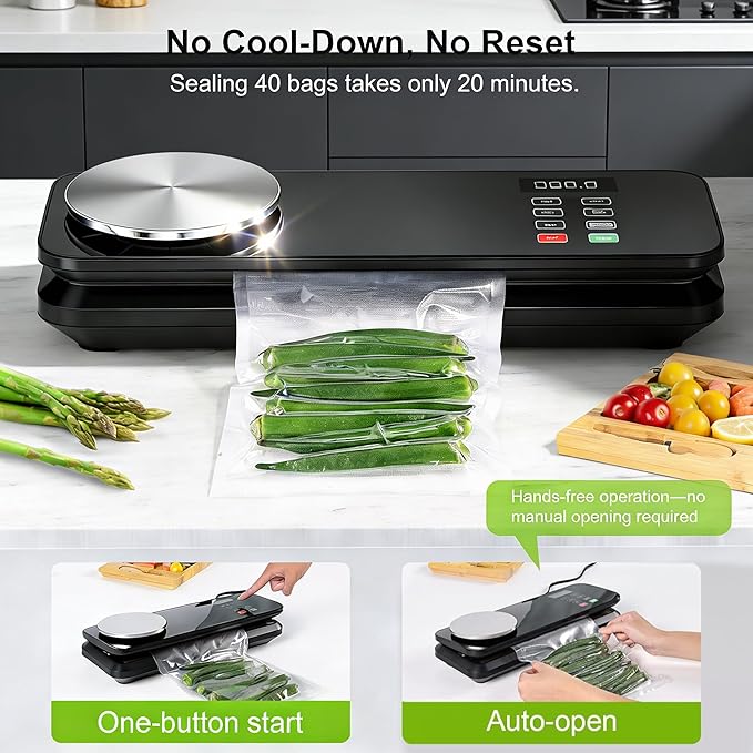 Food Vacuum Sealer Machine, 90KPA with Kitchen Scale, One-Touch Automatic, Multiple Modes, with 10 Sealer Bags and 1 Roll, Built-in Cutter, Black