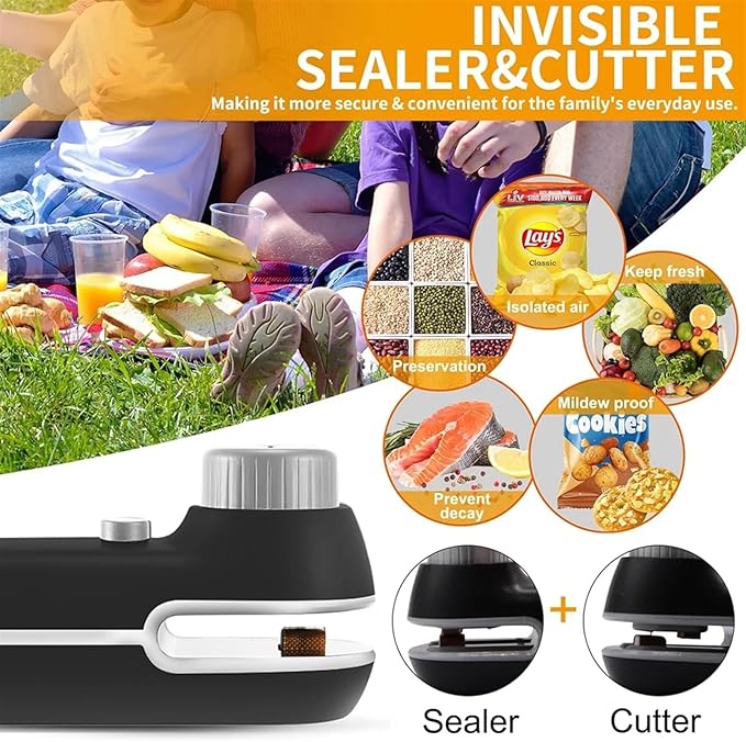 Mini Seale Portable 2-In-1 USB Rechargeable Mini Plastic Bag Heat Sealer In Black And White(2 Pack White)