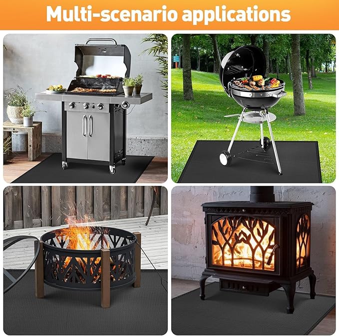 kanhiro Large 65 x 48 inches Under Grill Mat for Outdoor Grill, Indoor Fireplace/Fire Pit Mat, Double-Sided Fireproof Grill Pad, Oil-Proof Waterproof BBQ Protector for Decks and Patios