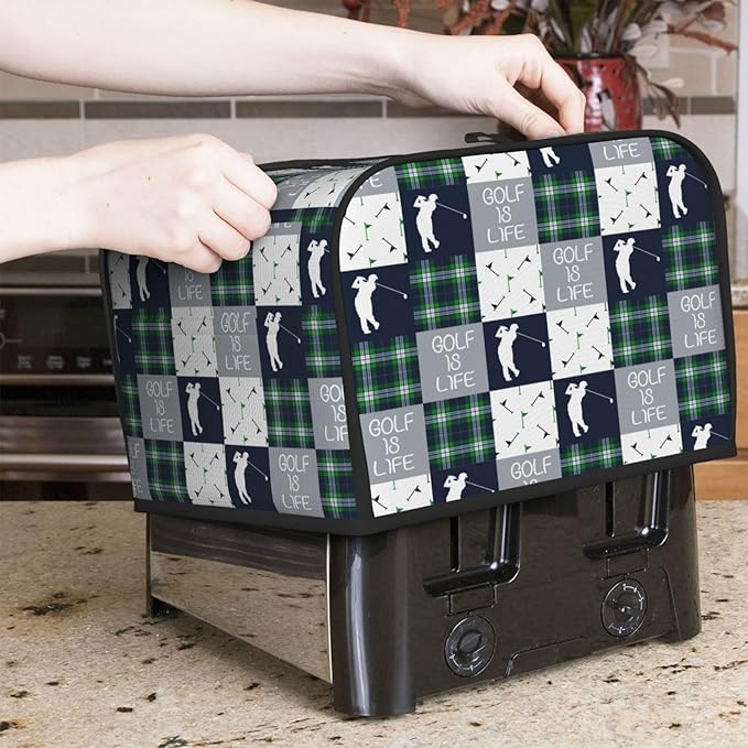 Golf Navy Patchwork Covers for Toasters 4 Slice,Cute Funny Bread Machine Cover with Handle,Washable Stain Resistant Kitchen Small Appliance Cover Dining Decor
