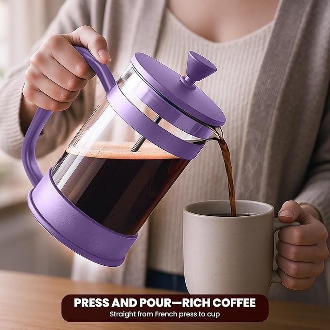 Utopia Kitchen 34 Ounce 1 Liter French Press Coffee Maker, Tea Maker, Travel Coffee Presses, Heat Resistant Thickened Borosilicate Coffee Pot for Camping Travel Gifts, Plum Pack of 1