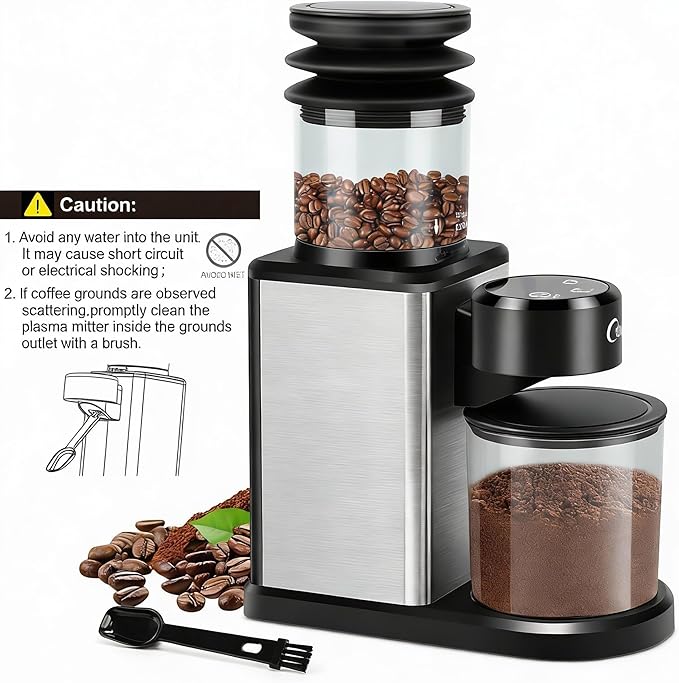 Electric Coffee Grinder for Home & Office: Smart Conical Burr coffee grinder with 25 Precision Grind Settings & 120g Expandable Bean Hopper - Anti-Static Design & Quiet & Durable for Multi-Cup Brewing