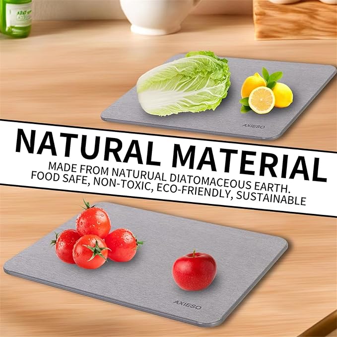 AXIESO Large Stone Dish Drying Mat - Fast Quick Dry Stone Kitchen Counter Pad - 18 x 14 Inches Diatomaceous Earth - Super-Absorbent Shower Bath Mat