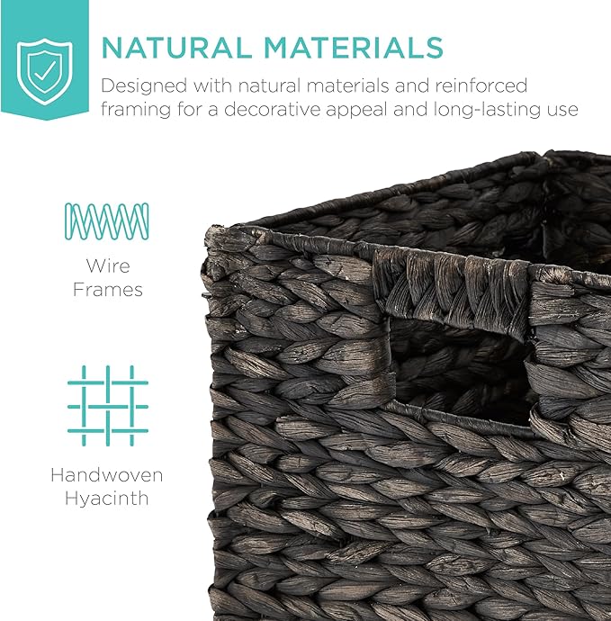 Best Choice Products 13x13in Pack of 5 Cube Storage Baskets, Water Hyacinth Multipurpose Collapsible Organizers, Handwoven Laundry Totes for Laundry, Living Room, Kids Room & Nursery - Black