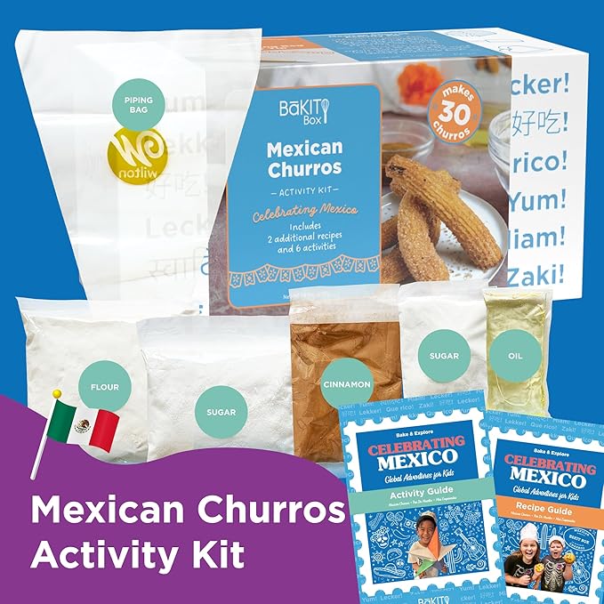 BāKIT Box Churros Baking Kit for Kids, Authentic Mexican Dessert with Printed Recipe & Activity Guide, Fun STEM Learning Gift for Ages 5–12, Homeschool & Family Cooking Set