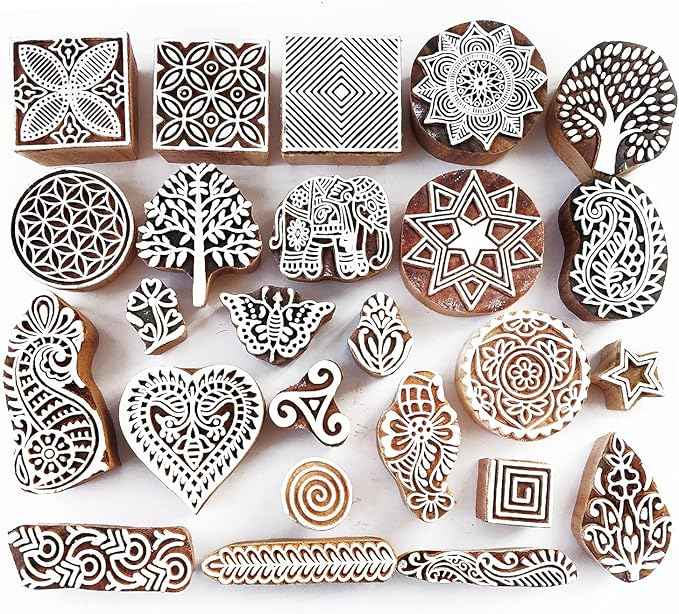 Royal Kraft Assorted Wooden Block Printing Stamps (Set of 25) Bulk01_25B