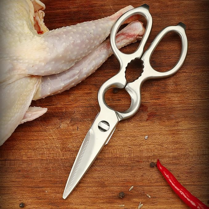 Stainless Steel Kitchen Shears Heavy Duty Full-Steel Forged Metal Scissors for Food, Professional Chef Shears Bone Cutting Meat Pizza Scissors Kitchen Utensils Come Apart, Silver