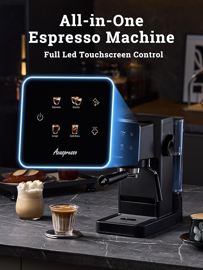 Espresso Machine with Touchscreen, 20 Bar Espresso Maker with Milk Frother and Steam Wand, Cold Brew Coffee Machine for Home, Latte Cappuccino Maker, 41oz Removable Water Tank