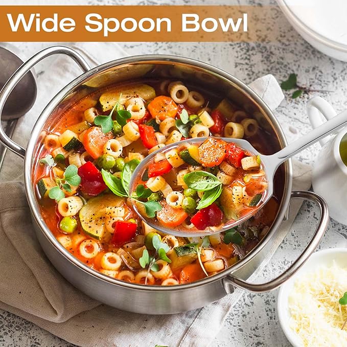 Extra Large Serving Spoons Set 11.7-Inch Serving Slotted Spoon x 2 Serving Spoon x 2, 18/8 Stainless Steel Big Serving Utensil for Buffet, Parties, Catering - Dishwasher Safe(4-Pack, Silver)