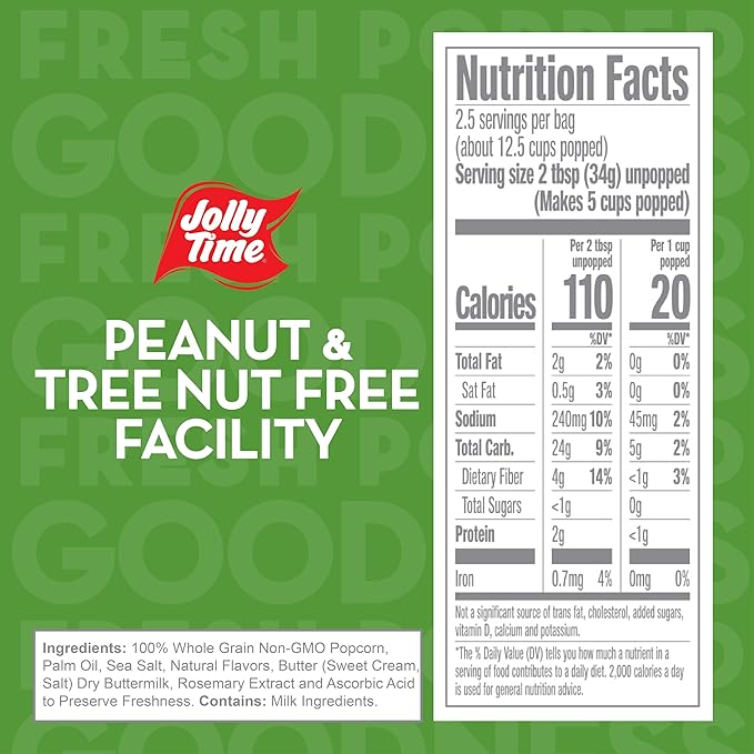 Jolly Time Healthy Pop Buttery Microwave Popcorn, Low Fat Gluten Free Non-GMO, 3oz Sharing Bag, 3 Bags Per Carton (Healthy Pop - Butter & Sea Salt, 3 Ounce (Pack of 36))