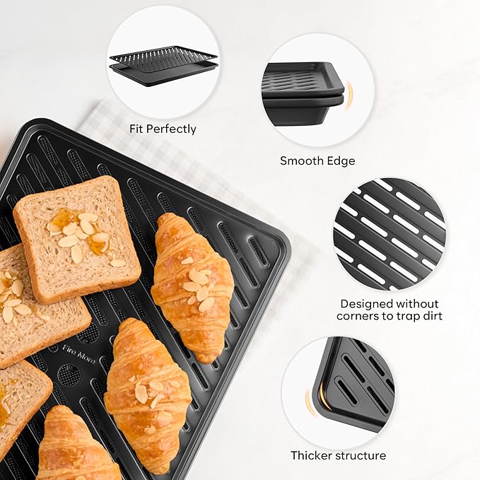 Nonstick Cookie Sheets for Baking with Cooling Rack Set of 4, 0.8mm Thick Heavy Duty Baking Sheets for Oven, Half/Quarter/Jelly Roll Pans Oven Trays, Baking Pan Set with Diamond Texture