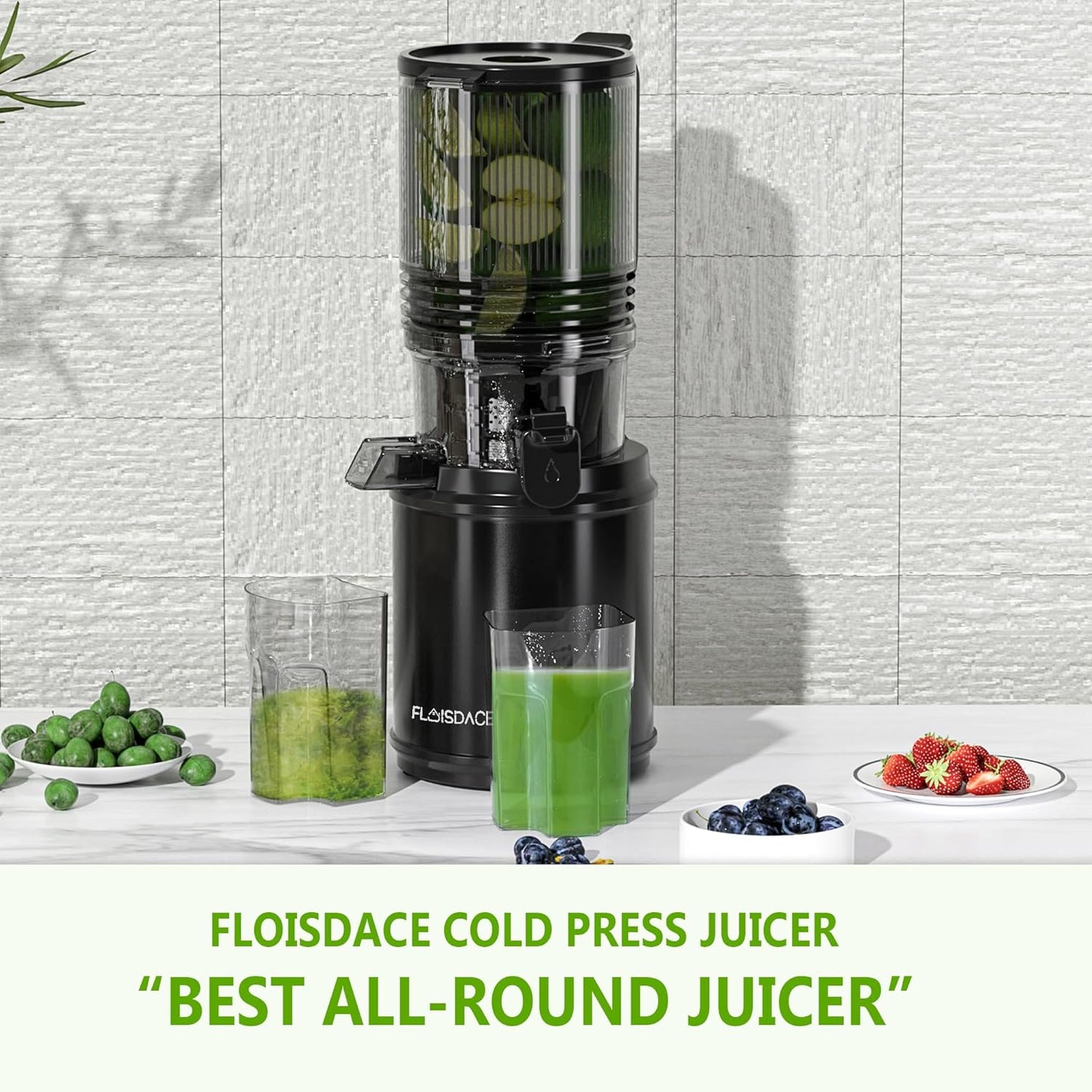 Cold Press Juicer – Hands-Free Electric Masticating Juicer Machine with 6.5" Large Feed Chute, 350W Masticating Juicer Machine For More Juice, Less Pulp, High Juice Yield – Easy Cleanup & Assembly