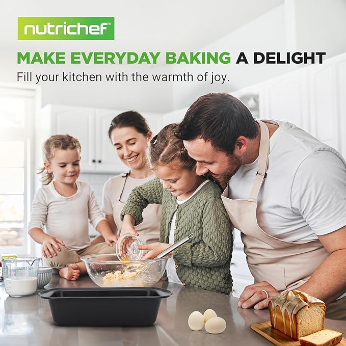 NutriChef Loaf Pans Set of 4 | Non-Stick Premium Bread Pans Quick & Even Heat Distribution | Oven Safe To 450 F | No PFOA, PFOS & PTFEs | Food Grade Carbon Steel | 11.61 x 5.98 x 2.56 Inches (Black)