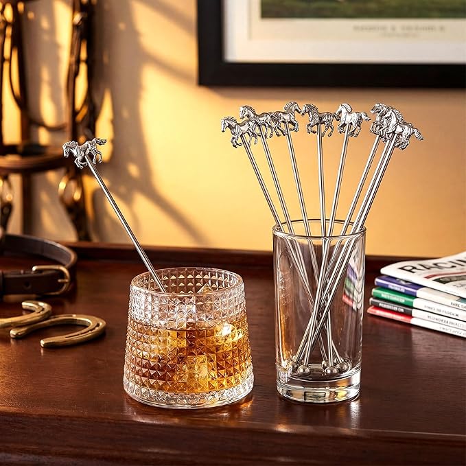 MorningRo 10 Pcs Derby Drink Stirrers Swizzle Sticks for Cocktails Reusable 6.89 Inches 3D Horse Metal Drink Stirrers for Coffee Beverage Party Bar Weddings Event