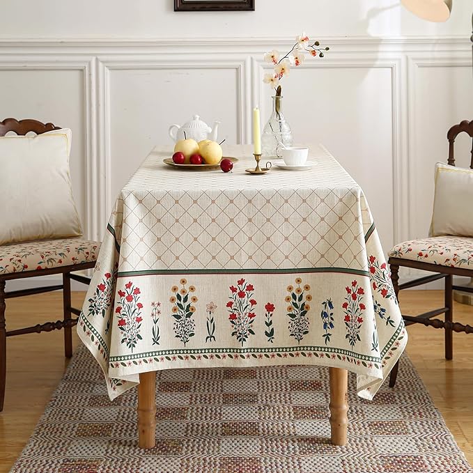 ISAENNE Designer Vintage Linen Floral Small Square Tablecloth,Fall Colorful Modern Table Cloth,Anti-Wrinkle Decor Tablecloths for Dining Thanksgiving Kitchen Christmas,55"*55"-Bertina E