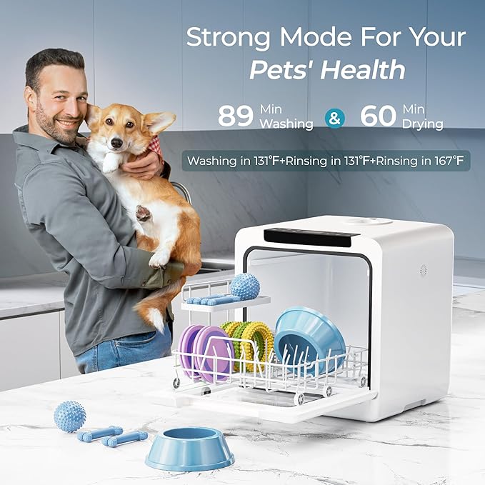 EUHOMY Countertop Dishwasher, 8 Programs Portable Dishwasher with 5L Built-in Water Tank and Inlet hose, No Hookup Needed, Mini Dishwasher with Self Clean/Baby Care/Air Dry, for Apartments, RVs, White