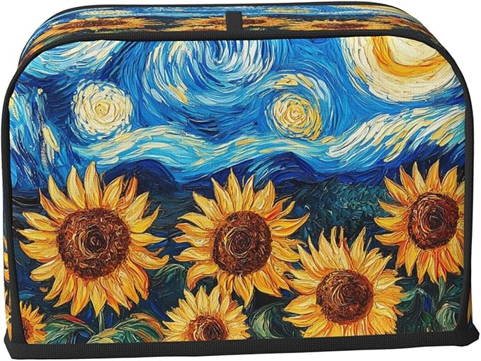 Starry Sky Sunflower Toaster Cover 2 Slice, Cute Country Bread Machine Cover, Washable Toaster Kitchen Small Appliance Cover Stain Resistant,with Top Handle