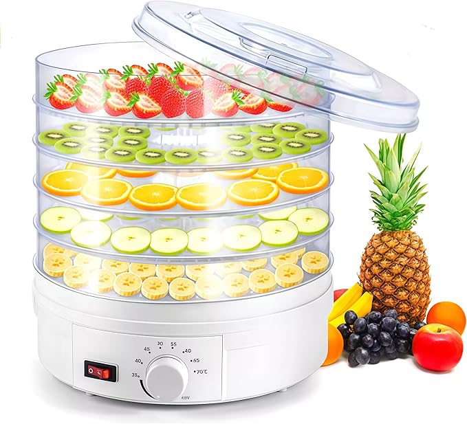 5 Tier Food Steamer with Stackable Baskets, Adjustable Temperature Control, Auto Shutoff, White