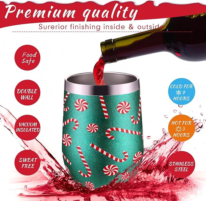 Sliner 6 Pack Pack Christmas Glitter Tumbler Bulk, 12 oz Holiday Wine Tumbler Set Stainless Steel Insulated Sparkling Glitter Cup with Lids Straws and Brushes Travel Mug Xmas Gift (Snowman Style)