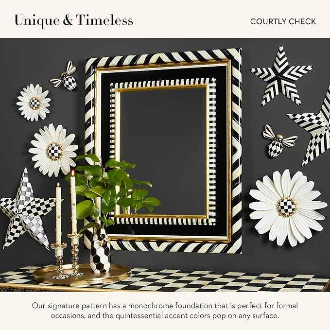 MACKENZIE-CHILDS Bee, Hanging Bee Decoration, Black-and-White Courtly Check