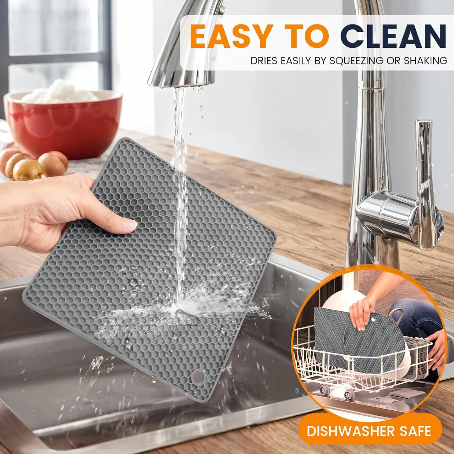 Silicone Trivet Mats 4 Heat Resistant Pot Holders Multipurpose Non-Slip Hot Pads for Kitchen Potholders, Drying mat, Jar Opener, Spoon Holder, Coaster.(Dark Grey)