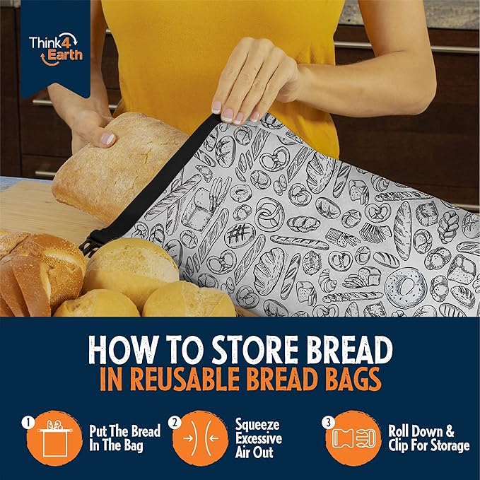 THINK4EARTH® - Large Bread and Baguette Bags (White, Bread Bag 2 Pack)