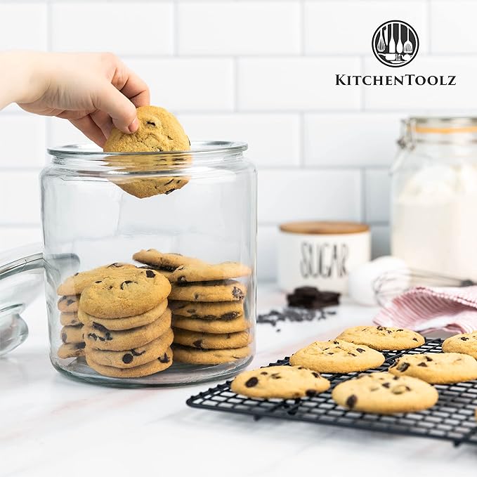 1 Gallon Glass Cookie Jar with Lid – Glass Jar with Lid - Airtight Food Storage Container for Cookies, Candy, Flour, Dog Treats – Clear Large Kitchen Jar for Pantry - Glass Containers with Lids