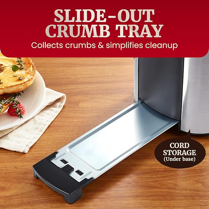 Elite Gourmet ECT3200 2-Slice, 1 Long Slot, Slim Toaster, Reheat, 6 Toast Settings, Defrost, Cancel Functions, Built-in Warming Rack, Extra Wide Slots for Bagels Waffles, Stainless Steel & Black
