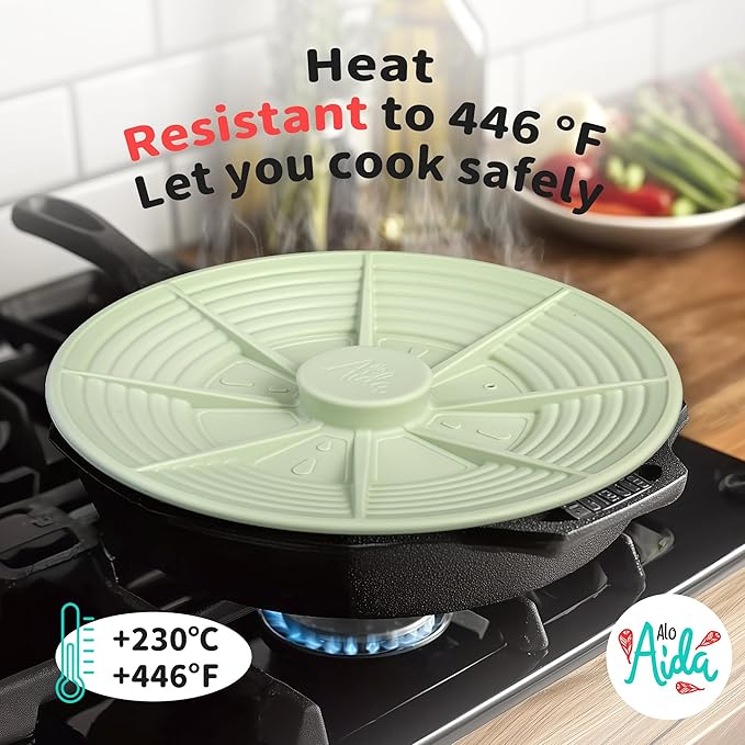 Universal Silicone Pot Lid Set for Pots and Pans, Food-Grade Silicone, BPA Free, Splatter Guard, Heat Resistant, 2 Pack Matching Green Lids (7–12” + 4–8”)