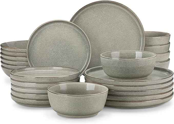 vancasso ANYA 24 Pieces Plates and Bowls Set, Stone Grey Dinnerware Sets, Reactive Glaze Dishes Set for 6, Ceramic Dishware Sets Kitchen Dinner Set, Microwave & Dishwasher Safe