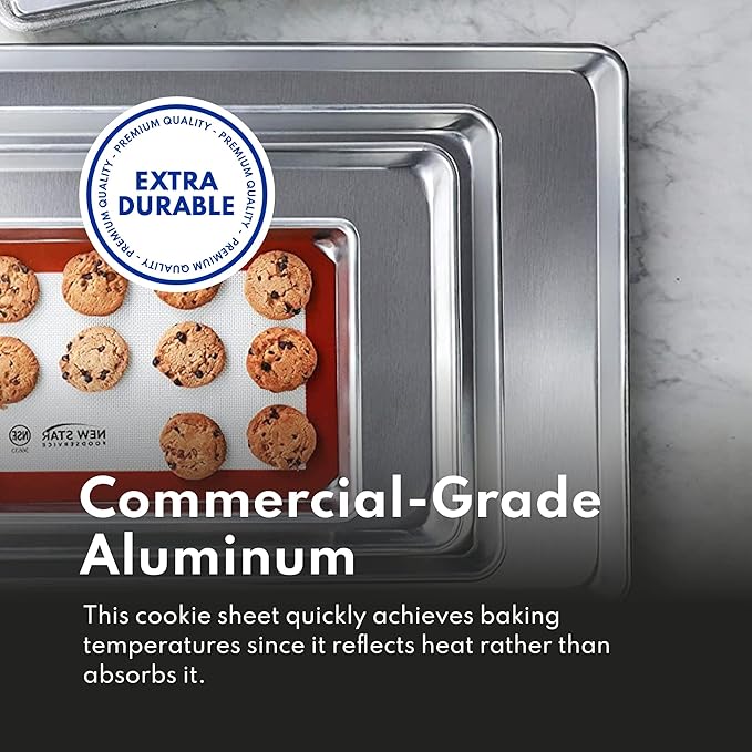 New Star Foodservice Commercial-Grade 18-Gauge Aluminum Sheet Pan/Bun Pan (15 L x21 W x1 H (Two Thirds size) Measure Oven)