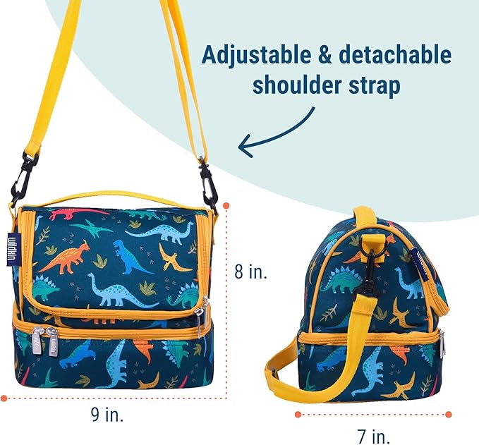 Wildkin Kids Two Compartment Insulated Lunch Bag – Keeps Food Hot or Cold, Easy-Clean Lining, Leak-Resistant & BPA-Free – Boys & Girls, Ideal for School, Travel & Daycare – Jurassic Dinosaurs