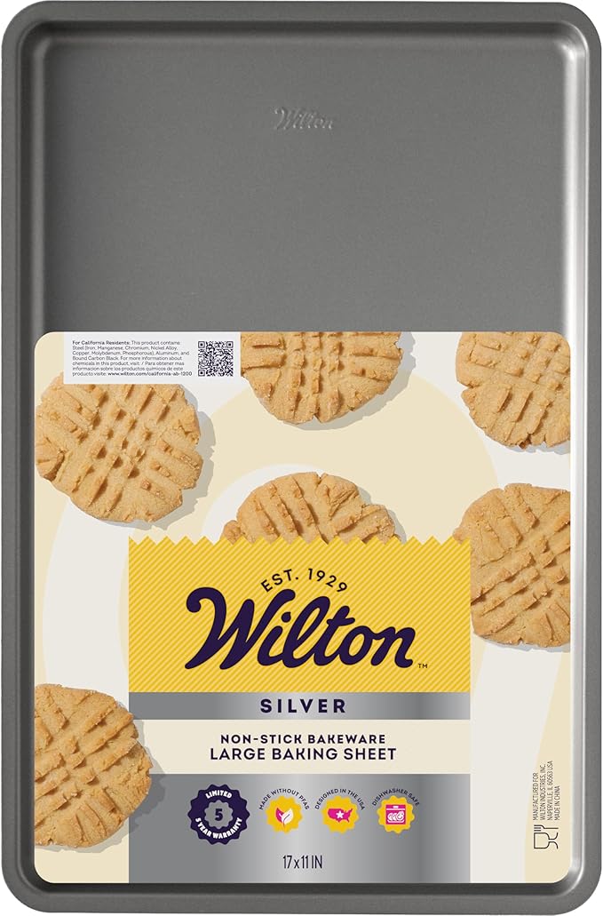Wilton Silver Non Stick Large Baking Sheet, Cookie and Roasting Pan for Sheet Pan Meals, Made without PFAS, Even Heating, 17.25 x 11.5 Inch