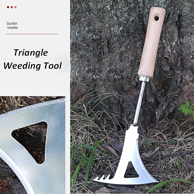 Weed Puller Tool, Manual Stainless Steel Weeding Tool, Triangle Shape for Lawn Vegetable Garden Farm Planting