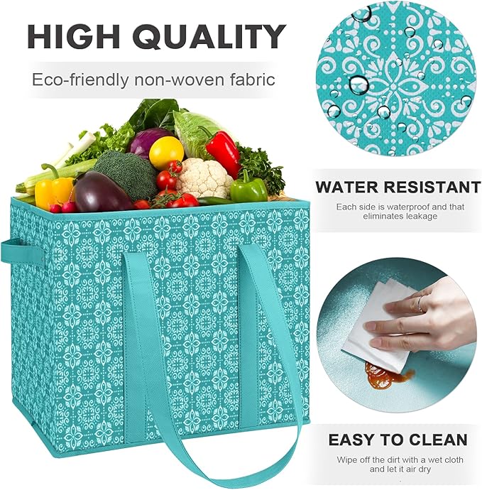 WISELIFE Reusable Grocery Bags 8 Pack,Large Grocery Tote Bag Water Resistant Shopping Bags Foldable Grocery Bag for Clothes,Shoes and Picnic,Green