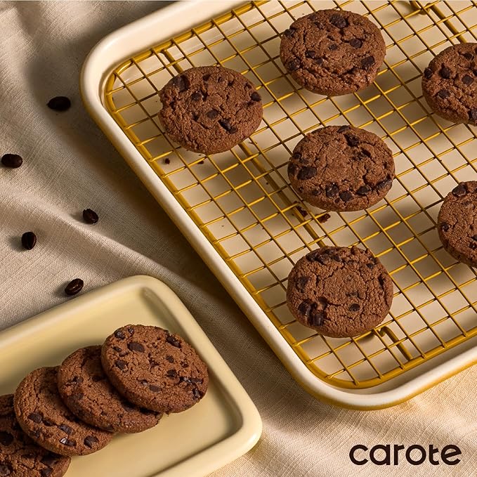 CAROTE 6-Piece Ceramic Baking Pans Set, Aluminized Steel Bakeware Sets, Toxin-Free Nonstick Stackable Oven Pans with Cookie Sheet, Muffin Pan, Loaf Pan, Round & Square Cake Pan, Cooling Rack