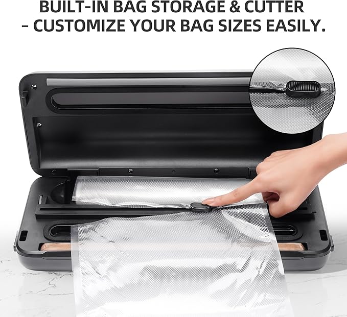 Vacuum Sealer Machine 80KPa Powerful Compact Food Vacuum Sealer with Bags Storage Includes 10 Bags 1 Bag Roll Dry Moist Modes for Food Preservation Kitchen Storage