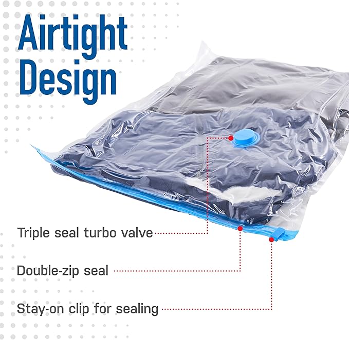 3 Pack Small Vacuum Storage Bags for Comforters, Blankets & Clothes – Vacuum Sealed Compression Bags with Hand Pump – Space Saver Storage Bags for Bedding, Moving, Travel & Organization