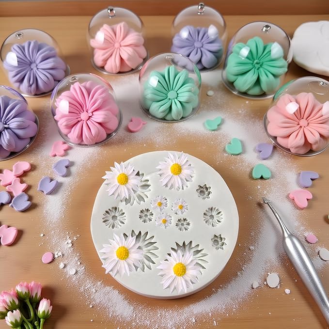 Grey Cute Flower Silicone Molds Daisy Shape Fondant Candy Mould Mini Flower Chocolate Mold for Cake Decoration Cupcake Topper Fudge Polymer Clay，Pastry and Baking Molds，Fondant and Gum Paste Molds