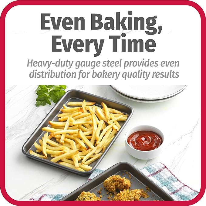 GoodCook Set of 2 Nonstick Steel 9" x 6" Toaster Oven Mini Baking Sheets with Racks, Gray