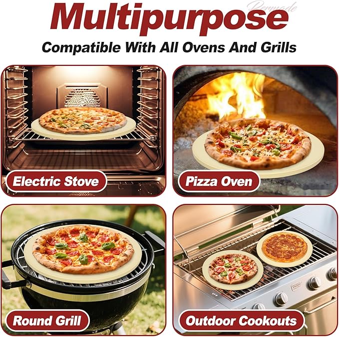 Round Pizza Stone for Grill and Oven- 15 inch Baking Stone Heavy-Duty Cordierite Pizza Stone for Bread, Cookies, Heat Proof BBQ Grilling Cooking Stone for Making Crisp Crust Pizza (Beige)