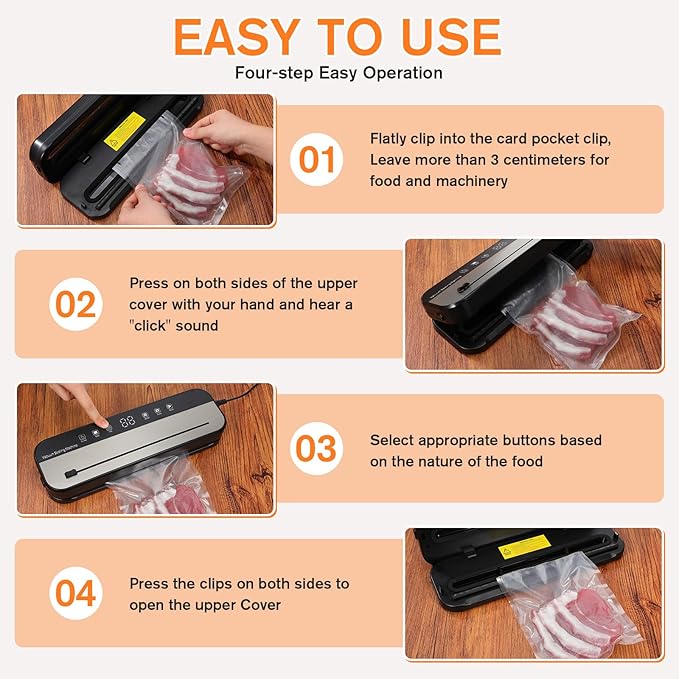Powerful Vacuum Sealer Machine with 75kPa Suction, 10-in-1 Food Vacuum Sealer for Moist/Dry Food, Built-in Cutter & 50 Bags + Hose – Complete Food Saver for Long-Lasting Freshness