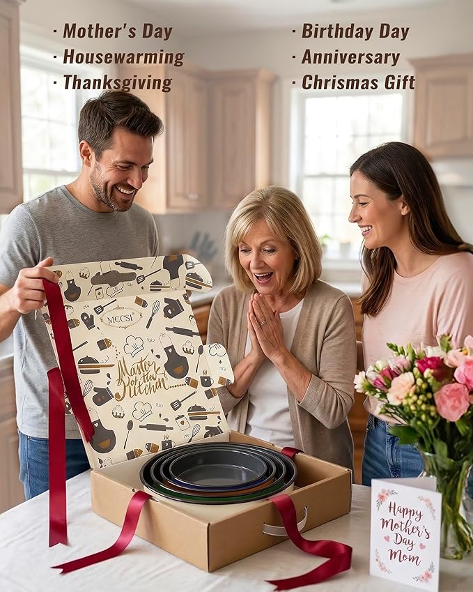 Enamel Round Roasting Pans Set Baking Dish 4-Pack 9/10/12/14 Inch NonStick High Temperature Resistance Cookware for Cake Bread Pizza, Oven Dishwasher Safe Wife Mother Day Gift Bakeware