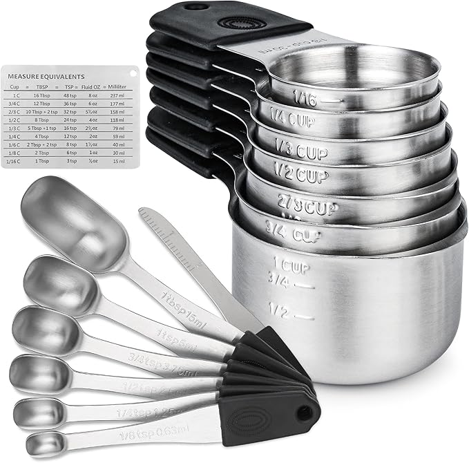 Smithcraft Magnetic Measuring Cups & Spoons Set 15, Stainless Steel Measuring Cups and Spoons Set, Heavy Duty Metal Measuring Cup & Spoon with Leveler & Measure Equivalents for Cooking & Baking