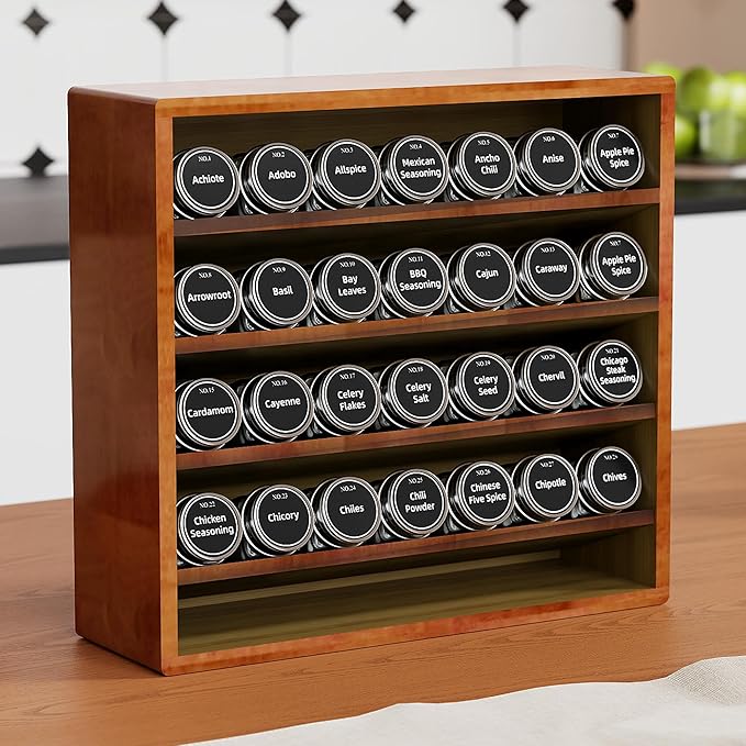 Orimade 4 Tier Spice Rack Organizer for Cabinet, Freestanding Bamboo Seasoning Rack for Countertop, Cupboard, Pantry, Kitchen, 13.18 x 4.13 x 12.2 inches(Spice Jars Not Included), Walnut Stain