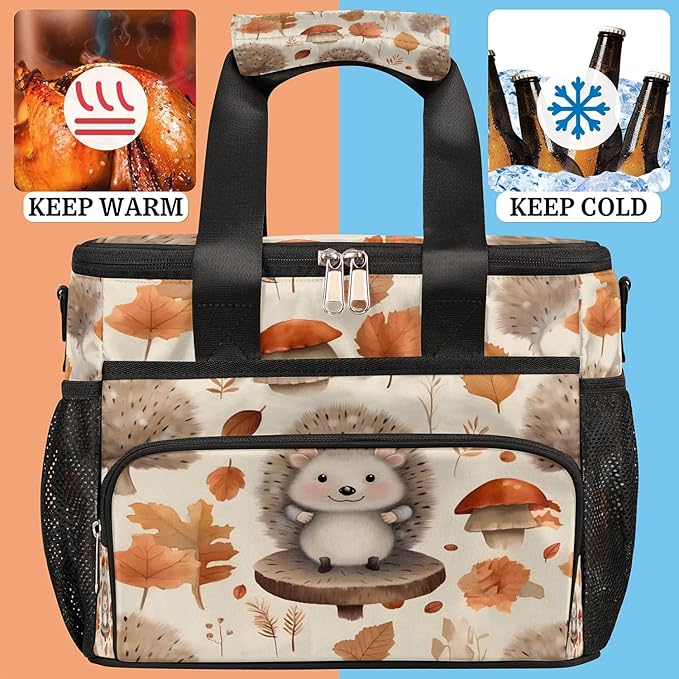 Pardick Lunch Box for Women Men Fall Hedgehog Leaf Insulated Lunch Bag Leakproof Large Lunchbox for Adults with Adjustable Shoulder Strap, Cooler Tote Bag for Work, Picnic, Beach