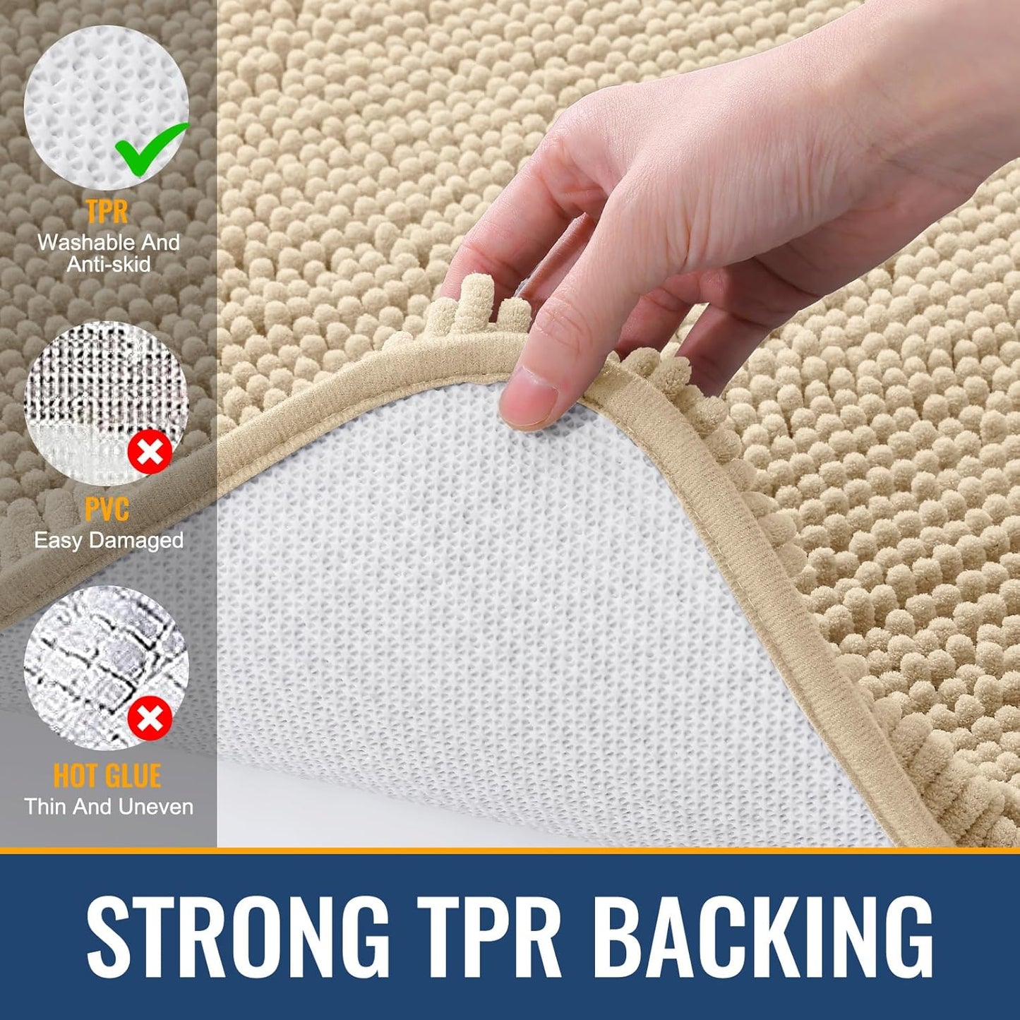 Arotive Bathroom Rugs 34x21, Extra Soft Absorbent Shaggy Chenille Bath Rugs, Machine Washable Rubber Backing Non-Slip Bath Mats for Bathroom Floor Tub and Shower, Home Decor Accessories, Beige