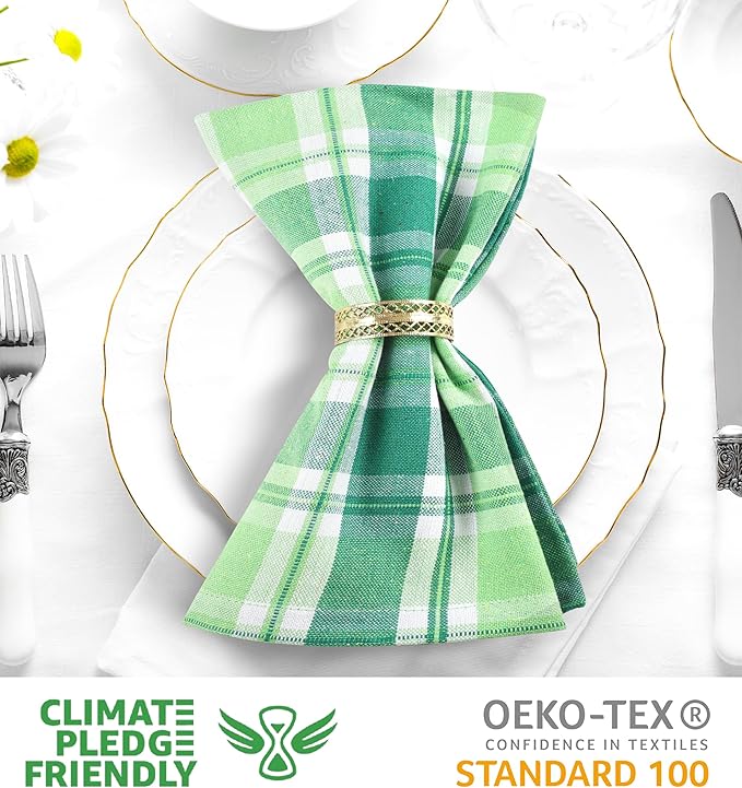 Urban Villa St Patrick Cloth Napkins 100% Cotton Dinner Napkins (Set of 12) 20x20 Inches Soft Reusable Washable Absorbent Table Dinner Napkins St Patricks Plaid Napkins